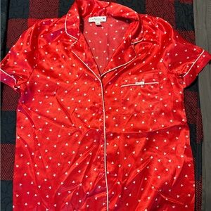 In Bloom by Jonquil Red Heart Print Satin Pajama Short Set